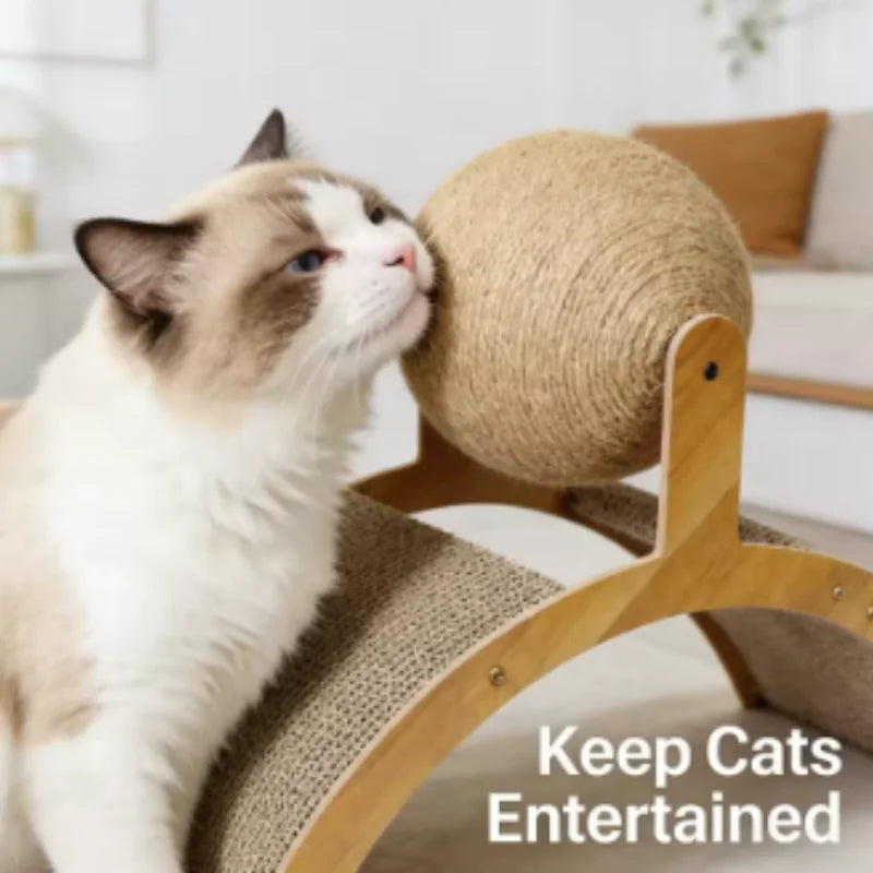 2 In 1 Wooden Cat Scratching Ball Sisal Scratch Board Durable Grinding Paw Toy Solid Wood Scraper For Cats Kittens Pet Supplies