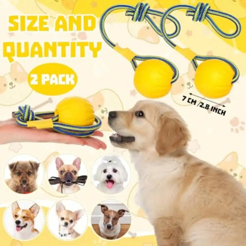 2 Pcs Medium Dog Ball On A Rope Rubber Dog Toy With Handle Ball Yellow Floats In Water For Tug Training Rewards Interactive Pet Fetch Catch Throw Outdoor Puppy Teething Medium Pet