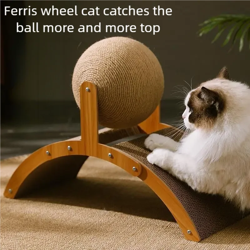 2 In 1 Wooden Cat Scratching Ball Sisal Scratch Board Durable Grinding Paw Toy Solid Wood Scraper For Cats Kittens Pet Supplies