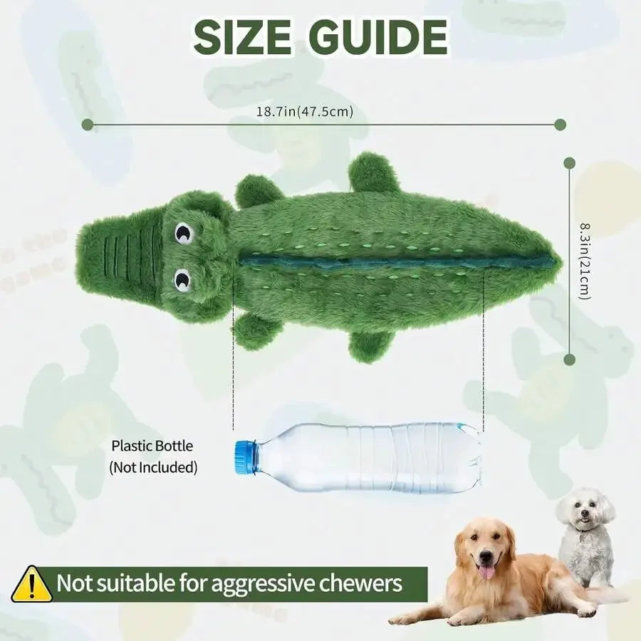 No Stuffing Crinkle Crocodile Dog Toy Machine Washable Soft Plush Chew Squeak Toy For Adult Dogs