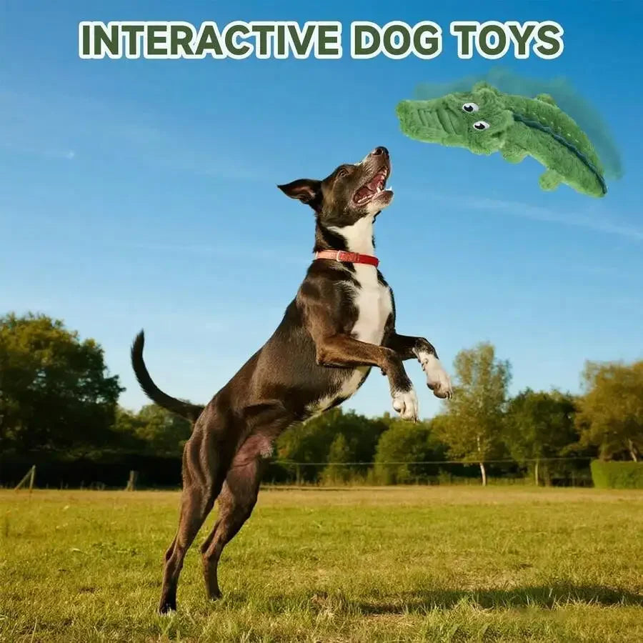 No Stuffing Crinkle Crocodile Dog Toy Machine Washable Soft Plush Chew Squeak Toy For Adult Dogs