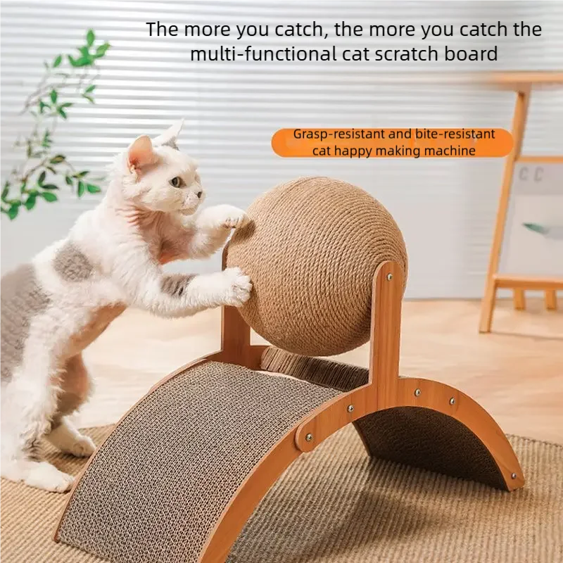 2 In 1 Wooden Cat Scratching Ball Sisal Scratch Board Durable Grinding Paw Toy Solid Wood Scraper For Cats Kittens Pet Supplies